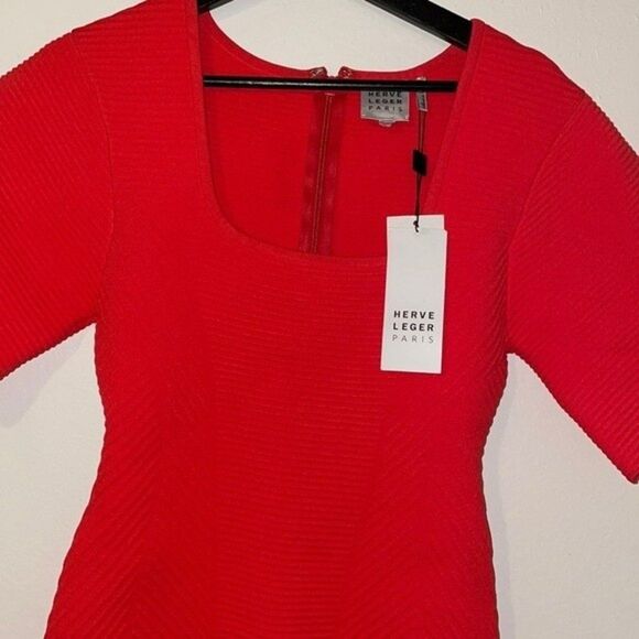 Herve Leger Paris Contour Corset Ribbed Knit Mini T-Shirt Body-con Dress Sz XS - Picture 11 of 15